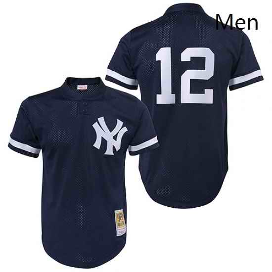 Mens Mitchell and Ness 1995 New York Yankees 12 Wade Boggs Authentic Blue Throwback MLB Jersey
